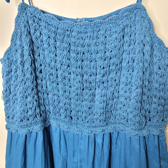 Lane Bryant Smocked Midi Dress Crochet Bodice Tie Straps Pockets NWT Size 14 - Picture 5 of 10